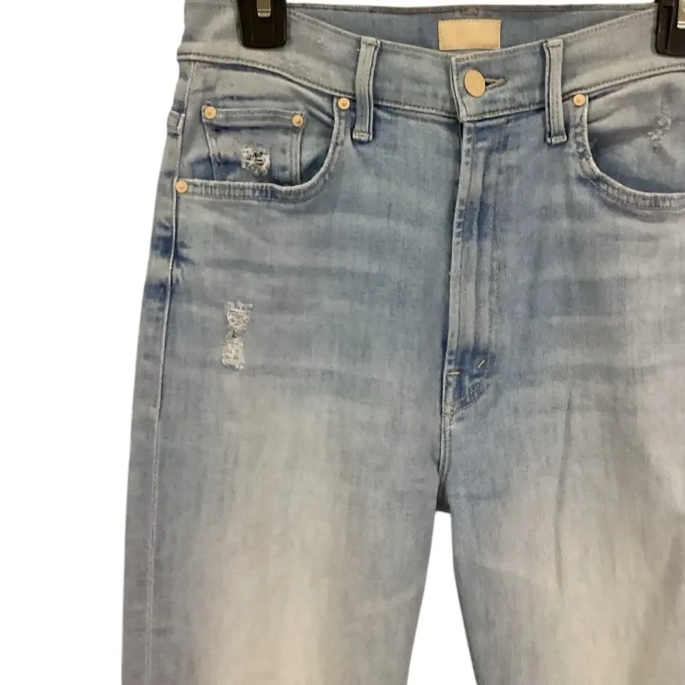Mother Rider Ankle Fray Jeans Light‎ Wash Distressed High Rise Size 28